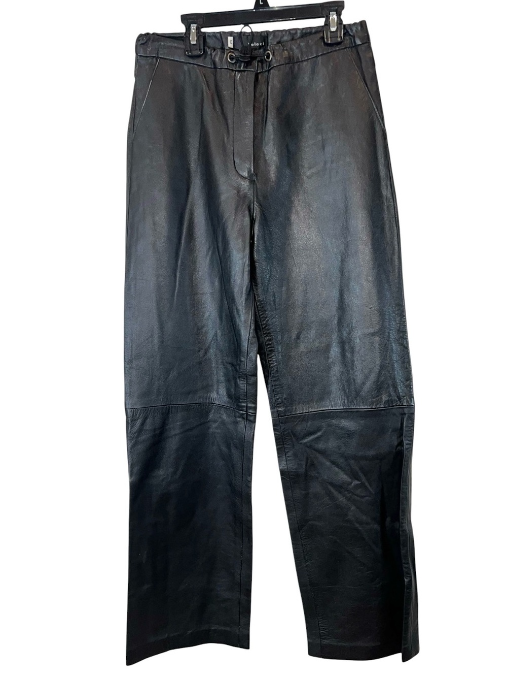 Poleci Black Leather Pants Sample Piece High Rise Wide Leg Drawstring Waist Sz M